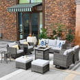thumbnail image 1 of Ovios 9 Pieces Outdoor Patio Furniture with 30 inch Gas Fire Pit Table CSA Approved Grey Wicker Conversation Set with 360 Degree Swivel Rocking Chair, Metal Frame, 1 of 8
