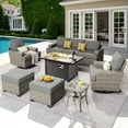 thumbnail image 1 of Ovios 9 Pieces Outdoor Patio Furniture with Gas Propane Fire Pit Table All-Weather Rattan Wicker Conversation Set with Swivel Rocking Chair & Ottoman for Backyard, 1 of 10