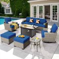 thumbnail image 1 of Ovios 9 Pieces Outdoor Patio Furniture with Gas Propane Fire Pit Table All-Weather Rattan Wicker Conversation Set with Swivel Rocking Chair & Ottoman for Backyard, 1 of 11