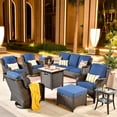 thumbnail image 1 of Ovios 9 Pieces Outdoor Patio Furniture with 30 Inch Fire Pit Table CSA Approved Grey Wicker Conversation Set with 360 Degree Swivel Rocking Chair, 1 of 8