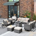 thumbnail image 1 of Ovios 9 Pieces Outdoor Patio Furniture with 30Inch Gas Fire Pit Table CSA Approved Grey Wicker Conversation Set with 360 Degree Swivel Rocking Chair, 1 of 8