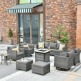 thumbnail image 1 of Ovios 9 Pieces Outdoor Patio Furniture with 30Inch Gas Fire Pit Table CSA Approved Grey Wicker Conversation Set with 360 Degree Swivel Rocking Chair, 1 of 6