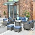 thumbnail image 1 of Ovios 9 Pieces Outdoor Patio Furniture with 30Inch Gas Fire Pit Table CSA Approved Grey Wicker Conversation Set with 360 Degree Swivel Rocking Chair, 1 of 8