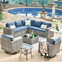 Ovios 9 Pieces Outdoor Patio Furniture with Swivel Rocking Chairs All Weather Wicker Patio Sectional Sofa for Balcony