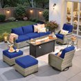 thumbnail image 1 of Ovios 9 Pieces Outdoor Patio Sectional Furniture with 54" Gas Propane Fire Pit Table All-Weather Rattan Wicker Conversation Set with Swivel Glider Rocking Chair for Backyard, 1 of 10