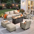 thumbnail image 1 of Ovios 9 Pieces Outdoor Patio Sectional Furniture with 54" Gas Propane Fire Pit Table All-Weather Rattan Wicker Conversation Set with Swivel Glider Rocking Chair for Backyard, 1 of 10