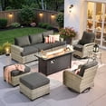 thumbnail image 1 of Ovios 9 Pieces Outdoor Patio Sectional Furniture with 54" Gas Propane Fire Pit Table All-Weather Rattan Wicker Conversation Set with Swivel Glider Rocking Chair for Backyard, 1 of 10