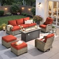 thumbnail image 1 of Ovios 9 Pieces Outdoor Patio Sectional Furniture with 54" Gas Propane Fire Pit Table All-Weather Rattan Wicker Conversation Set with Swivel Glider Rocking Chair for Backyard, 1 of 10