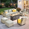 thumbnail image 1 of Ovios 9 Pieces Outdoor Patio Sectional Furniture with 54" Gas Propane Fire Pit Table All-Weather Rattan Wicker Conversation Set with Swivel Glider Rocking Chair for Backyard, 1 of 9