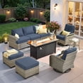 thumbnail image 1 of Ovios 9 Pieces Outdoor Patio Sectional Furniture with 54" Gas Propane Fire Pit Table All-Weather Rattan Wicker Conversation Set with Swivel Glider Rocking Chair for Backyard, 1 of 10
