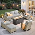thumbnail image 1 of Ovios 9 Pieces Outdoor Patio Sectional Furniture with 54" Gas Propane Fire Pit Table All-Weather Rattan Wicker Conversation Set with Swivel Glider Rocking Chair for Backyard, 1 of 10