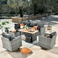 thumbnail image 1 of Ovios 9 Pieces Patio Fire Pit Set Outdoor Rattan Sectional Sofa Conversation Set with Swivel Rocking Chairs and Side Table,Black, 1 of 8