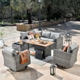 thumbnail image 1 of Ovios 9 Pieces Patio Fire Pit Set Outdoor Rattan Sectional Sofa Conversation Set with Swivel Rocking Chairs and Side Table,Dark Gray, 1 of 8