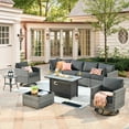 thumbnail image 1 of Ovios 9 Pieces Patio Fire Pit Set Outdoor Wicker Sectional Sofa Conversation Set with Swivel Rocking Chairs,Black, 1 of 8