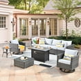 thumbnail image 1 of Ovios 9 Pieces Patio Fire Pit Set Outdoor Wicker Sectional Sofa Conversation Set with Swivel Rocking Chairs,Gray, 1 of 8