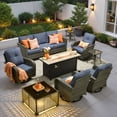 thumbnail image 1 of Ovios 9 Pieces Patio Furniture Set with Fire Pit Table Outdoor Conversation All-Weather Rattan Sectional Sofa with Swivel Chairs & Solar Light Table, 1 of 13