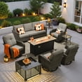 thumbnail image 1 of Ovios 9 Pieces Patio Furniture Set with Fire Pit Table Outdoor Conversation All-Weather Rattan Sectional Sofa with Swivel Chairs & Solar Light Table, 1 of 13