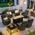 thumbnail image 1 of Ovios 9 Pieces Patio Furniture Set with Fire Pit Table Outdoor Conversation All-Weather Rattan Sectional Sofa with Swivel Chairs & Solar Light Table, 1 of 13