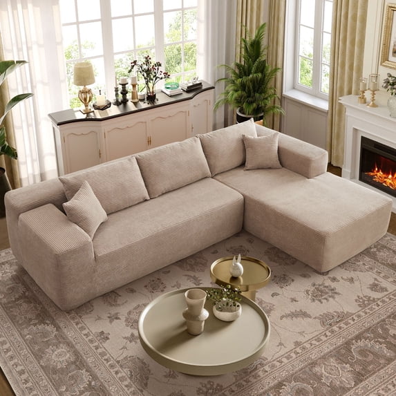 Ovios Corduroy Sectional for Living Room Modular Camel Sleeper Sectional Couches and Sofas with Chaise Lounge Modern 104" Oversized L-Shape Sofa No Assembly Required