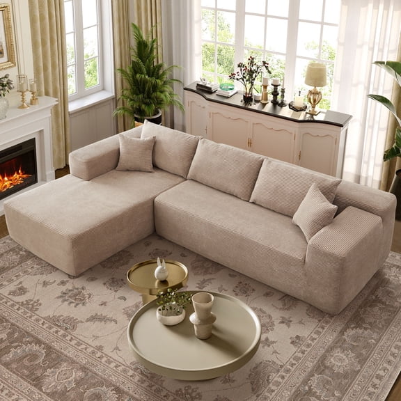 Ovios Corduroy Sectional for Living Room Modular Camel Sleeper Sectional Couches and Sofas with Chaise Lounge Modern 104" Oversized L-Shape Sofa No Assembly Required