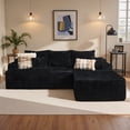thumbnail image 1 of Ovios Corduroy L-Shaped Sectional Sofa with Chaise, No Assembly Required, Modular Comfy Couch, Black(Right Facing Chaise), 1 of 9