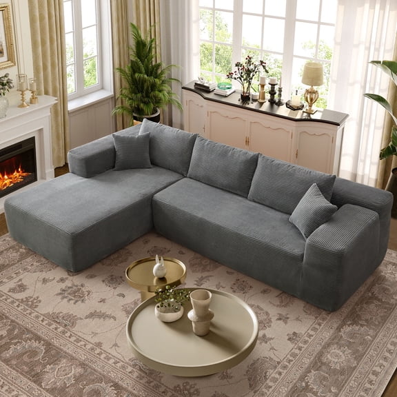 Ovios Corduroy Sectional for Living Room Modular Gray Sleeper Sectional Couches and Sofas with Chaise Lounge Modern 104" Oversized L-Shape Sofa No Assembly Required