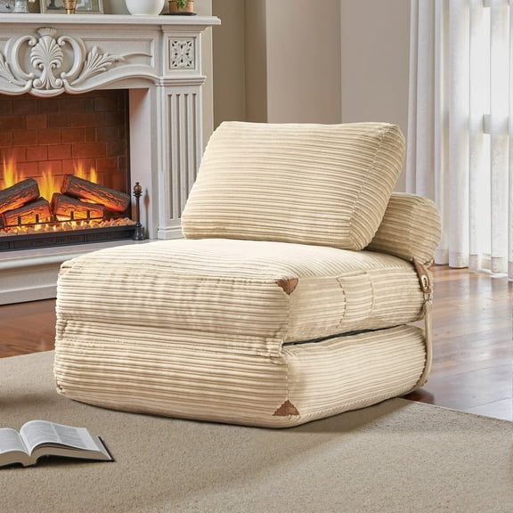 Ovios Folding Sofa Bed Convertible Futon Chair Bed Sleeper Comfy Fold Out Floor Couch with Pillow Lounge Bed for Small Spaces, Beige