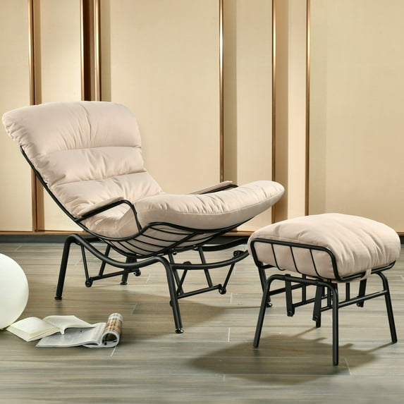 Ovios Furniture Indoor Accent Chair with Ottoman Comfy Glider Rocking Chair with Footrest for Living Room / Bedroom