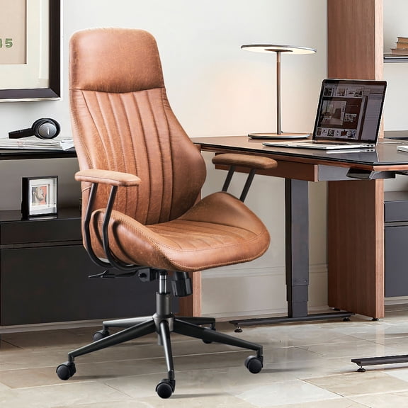 Ovios High Back Height Adjustment and 360 Degree Swivel Office Desk Chair, Brown