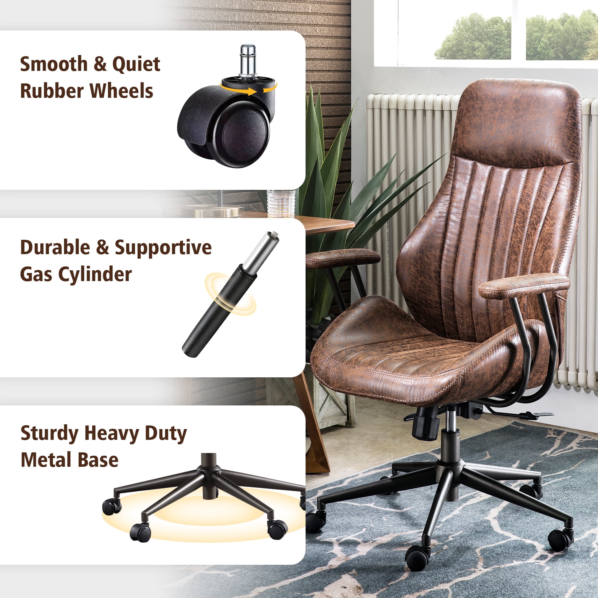 Ovios High Back Office Chair Ergonomic Height Adjustable Home Computer Chair Rolling Swivel Task Chairs with Suede Leather
