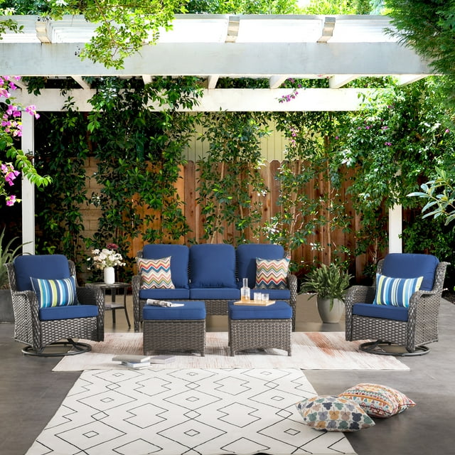 Ovios HighBack Outdoor Patio Furniture 6 Pieces Sectional Couch Wicker