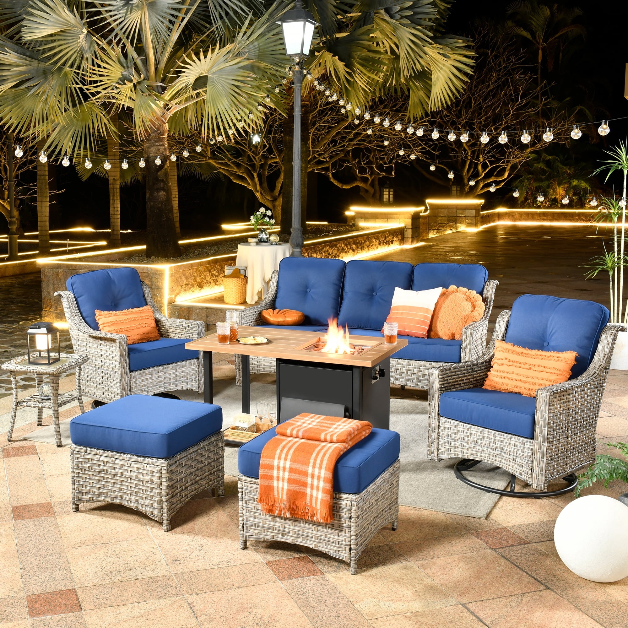Ovios HighBack Outdoor Patio Furniture with Fire Pit 7 Pieces All