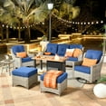 thumbnail image 1 of Ovios 7 Piece Stainless Steel Outdoor Patio Bar Set with Fire Pit Table, Gray/Navy Blue, 1 of 6