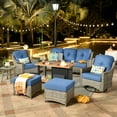thumbnail image 1 of Ovios High-Back Outdoor Patio Furniture with Fire Pit 7 Pieces All Weather Wicker Conversation Furniture with Rocking Swivel Chair for Backyard, 1 of 8