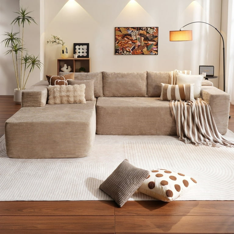 Ovios 106 Cloud Sectional Couch with L Shape Chaise Modern Comfy Modular Corduroy Sofa for Living Room No Assembly Required Camel