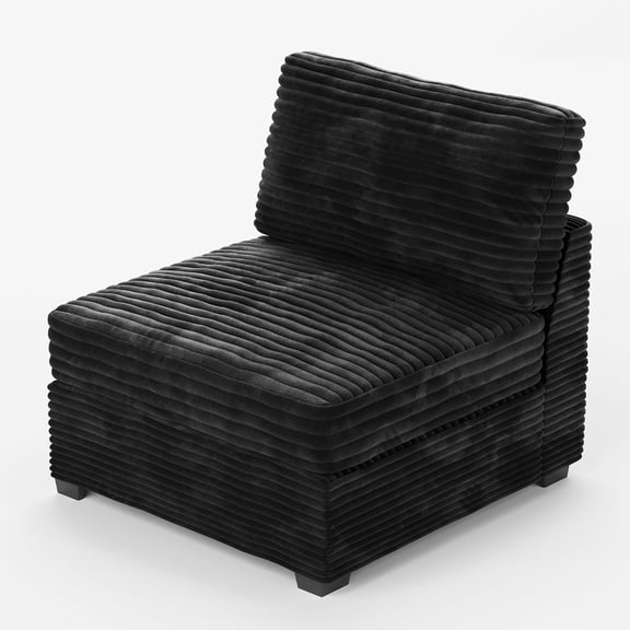 Ovios Middle Chair for Sectional Sofa Modern Plush Corduroy Armless Chair for Living Room, Black