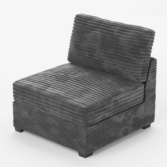 Ovios Middle Chair for Sectional Sofa Modern Plush Corduroy Armless Chair for Living Room, Grey