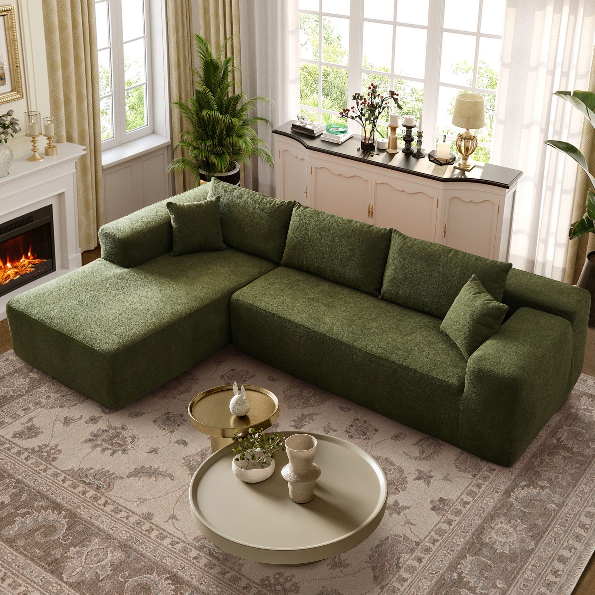 Ovios Sherpa Sectional for Living Room Modular Green Sleeper Sectional