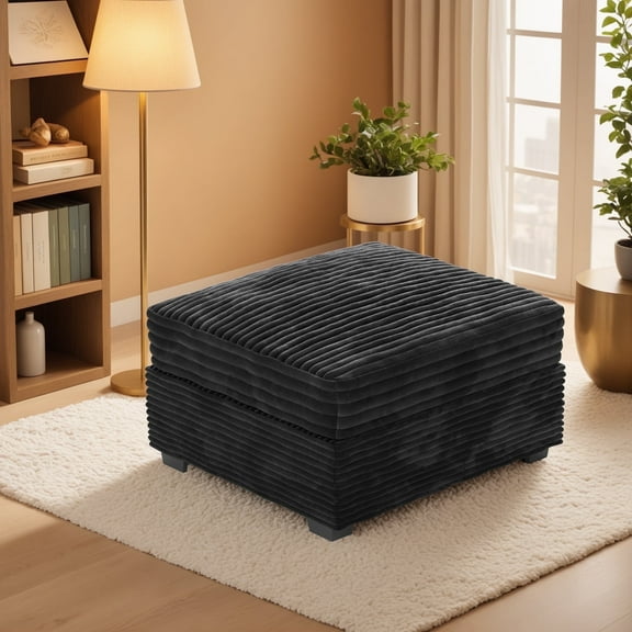 Ovios 32" Ottoman Seat Module for Modular Sectional Sofa Plush Corduroy Upholstery Cloud Coffee Table Footrest with Pillow for Living Room, Bedroom, Black