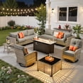 thumbnail image 1 of Ovios 11 Pieces Patio Furniture Set All-Weather Wicker Outdoor Sectional with 54" Fire Pit, Swivel Chairs & Solar Table, 1 of 11