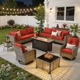 thumbnail image 1 of Ovios 11 Pieces Patio Furniture Set All-Weather Wicker Outdoor Sectional with 54" Fire Pit, Swivel Chairs & Solar Table, 1 of 11