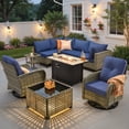 thumbnail image 1 of Ovios Outdoor Patio Furniture Set 9 Pieces Rattan Wicker Sectional with 42" Gas Fire Pit, Swivel Chairs, Solar Table, Navy Blue, 1 of 10
