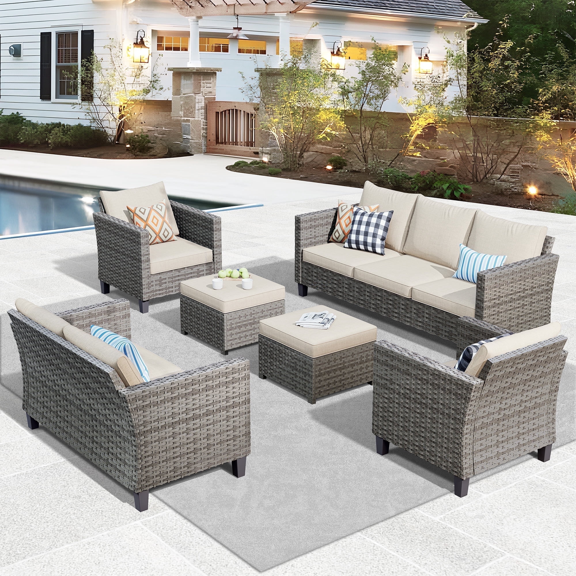 Ovios Outdoor Patio Furniture Set 6 Pieces Modern Outdoor Sectional ...