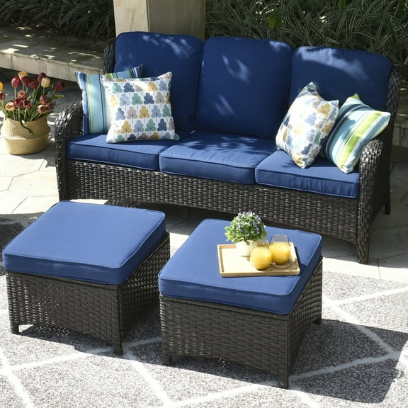 Ovios Outdoor Patio Furniture Set on Sale 3 Pieces, Wicker Patio Sectional Furniture Set, PE Rattan Seating Group with Ottoman for Backyard