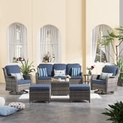 Ovios Outdoor Patio Furniture with 360  Swivel Rocking Chairs 7 Pieces All Weather Wicker Sofa Steel