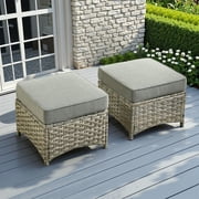 Ovios Outdoor Patio Ottoman with Cushion Wicker Coffee Table Extra Seat for Garden, Backyard, Porch, or Balcony