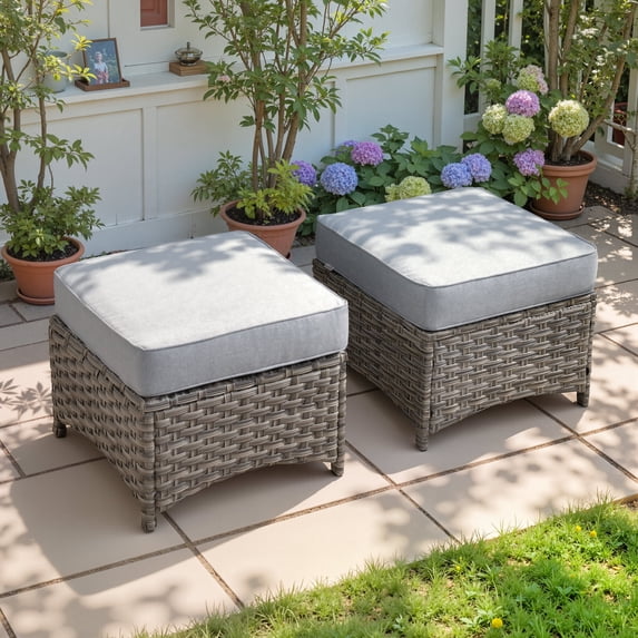 Tabling Outside Ovios Outdoor Patio Ottoman with Cushion Wicker Coffee Table Extra Seat ...