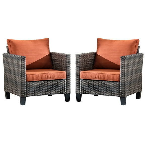 Ovios Outdoor Wicker Chairs Set 2 Pieces Patio Furniture All Weather High Back Patio 3.54'' Thickness