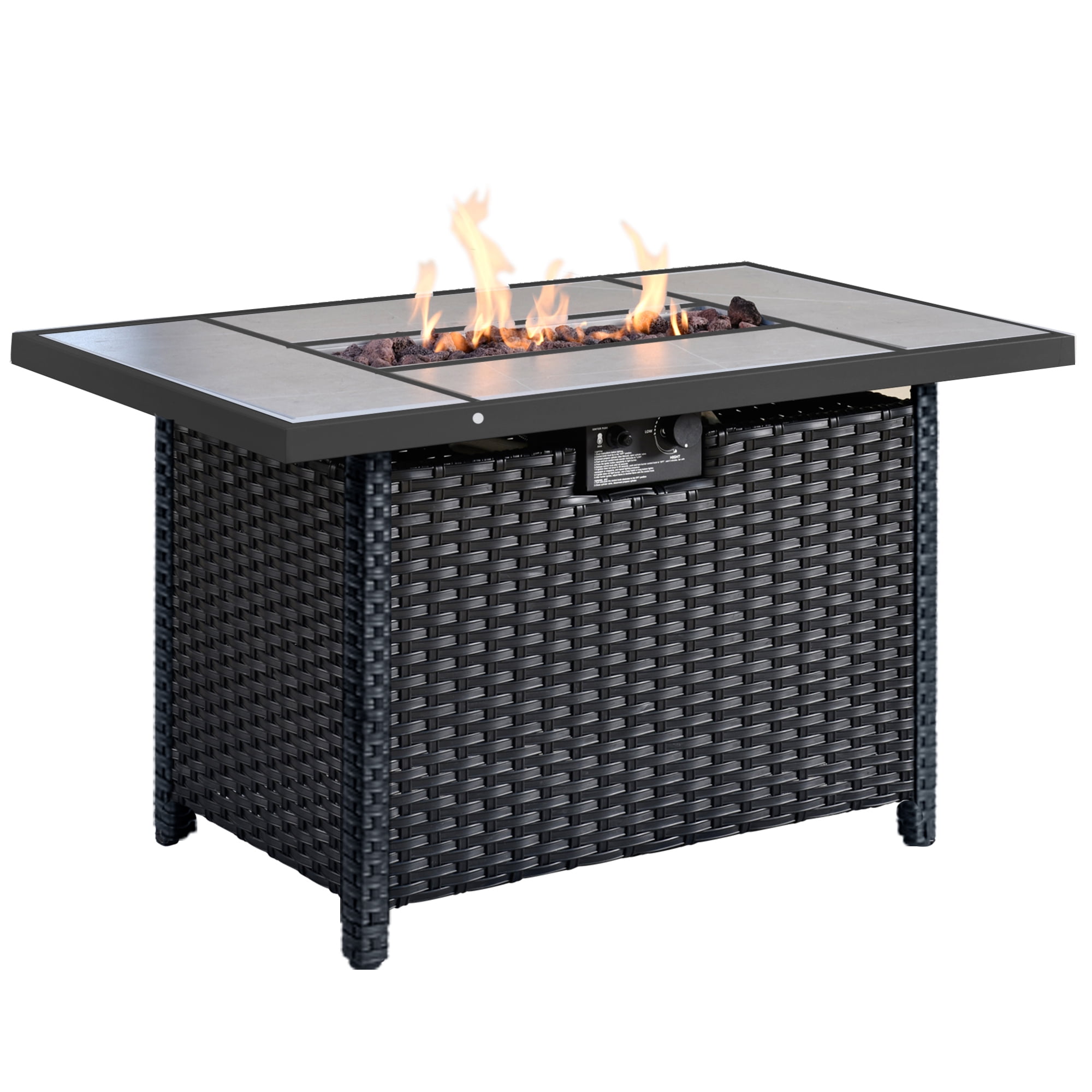 Ovios Outdoor Wicker Propane Fire Pit Table 42-Inch 50,000 BTU Flame ...