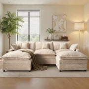 Ovios 108" Modular Sofa U-Shaped Cloud Sectional Couch with 2 Ottomans, Comfy Deep Seat Chenille Sofa for Living Room, Apartment, Camel